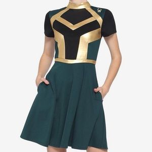 Her Universe Marvel Loki Mock Neck Mesh Inset Panel Dress